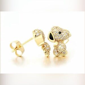 18K Gold Plated Snoopy Peanuts Theme Pave Diamond Inlay Character Earrings